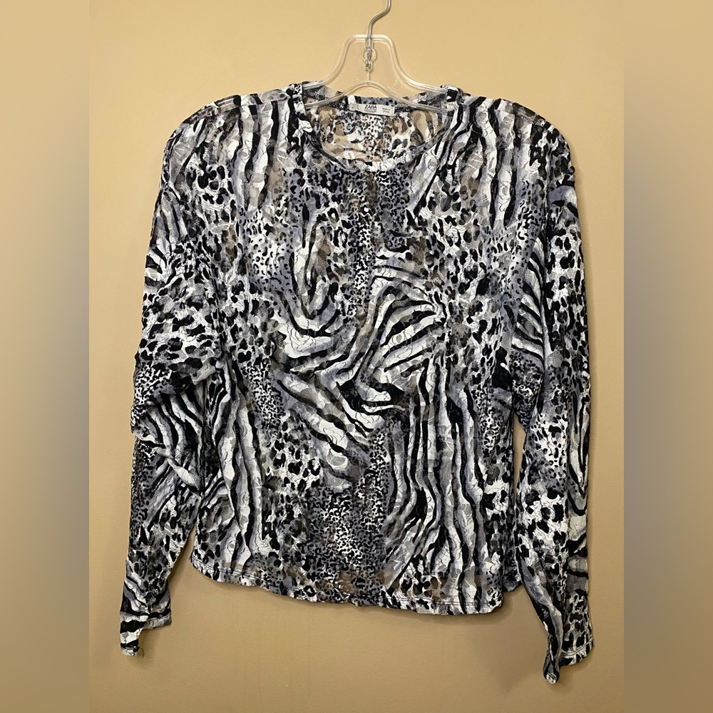 ZARA Collection Animal Print Lace Long Sleeve Top